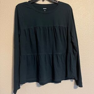 Sonoma Women’s XL Hunter Green Smocked Long Sleeve Blouse w/ Peplum Hem